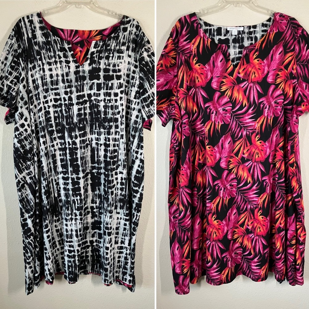 Plus Size Reversible A-Line House Dress 3X Tropical Beach Loungewear Vacation